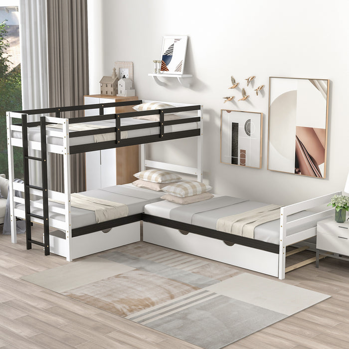 New Space Twin Size L-Shaped Bunk Bed and Platform Bed