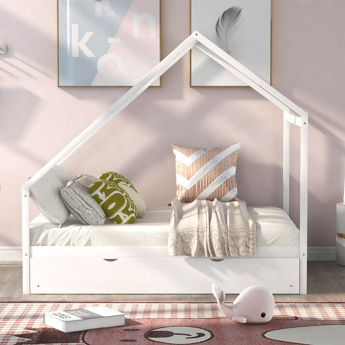 New Space Full Size Wooden House Bed With Twin Size Trundle