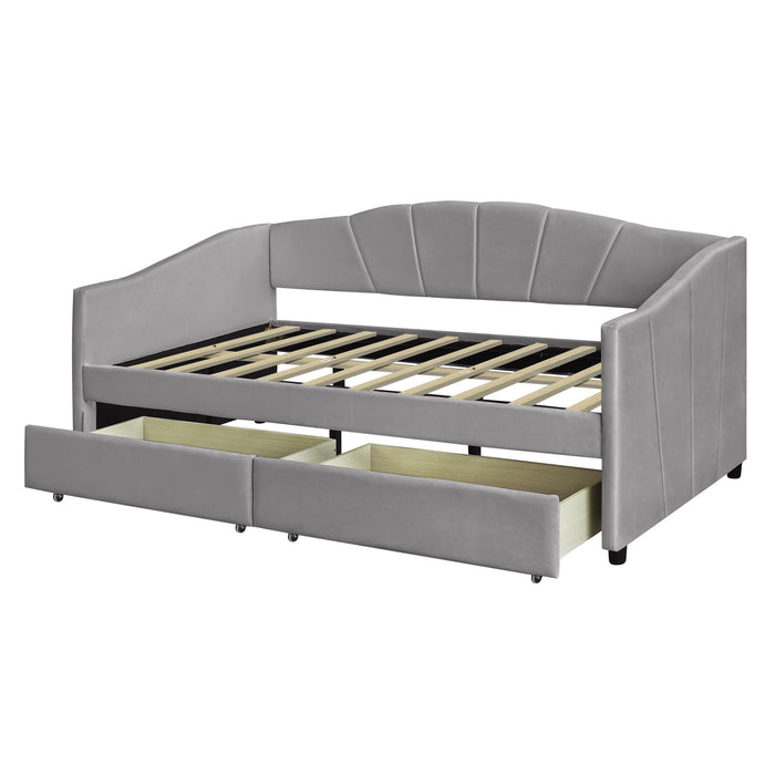 New Space Upholstered daybed Twin Size with Two Drawers and Wood Slat Suppot