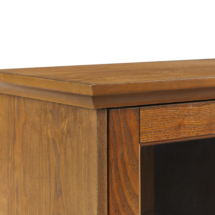 Modern Electric Fireplace TV Stand Fit up to 55" Flat Screen TV with Storage Cabinet Adjustable Tempered Glass Shelves Wood Veneer Tall Entertainment Center for Living Room, Espresso