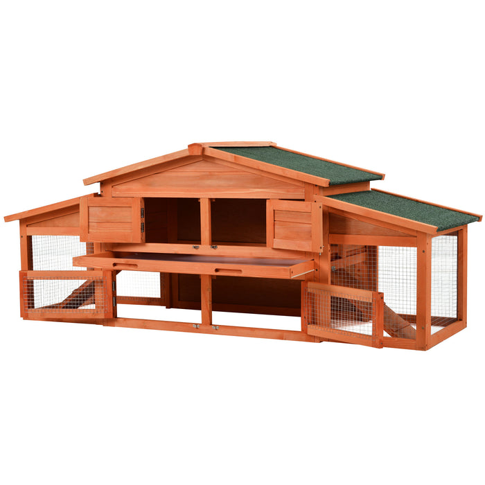 70-Inch Wood Rabbit Hutch Outdoor Pet House Chicken Coop for Small Animals with 2 Run Play Area
