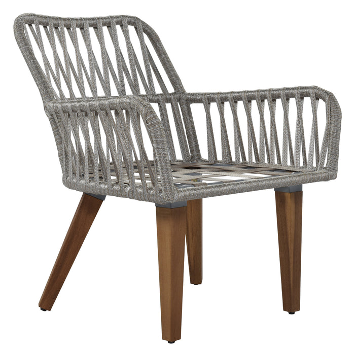 Patio 3-Piece Bistro Set Woven-Rope Conversation Set with Wood Tabletop and Cushions for Balcony, Gray Rope+Beige Fabric