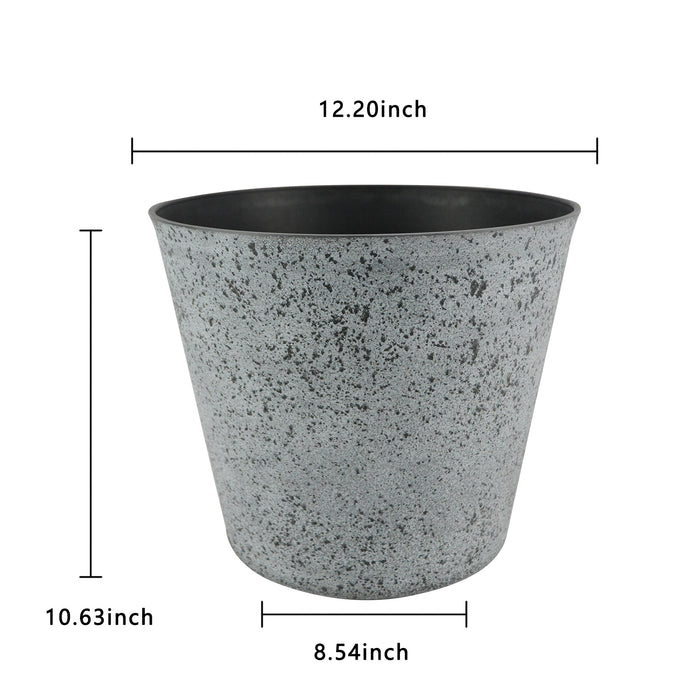 2 Pcs, 12" Round Plant Pots with Drainage Holes, Cement Gray