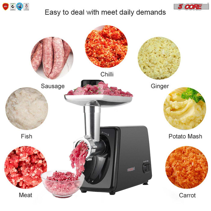 1200W (MAX 2600W) Electric Meat Grinder, Sausage Stuffer Machine, Stainless Steel Food Mincer with Sausage Tube Kubbe Maker 2 Blades 3 Plates for Home Kitchen Commercial Use