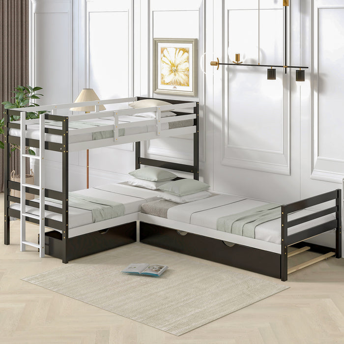 New Space Twin Size L-Shaped Bunk Bed and Platform Bed