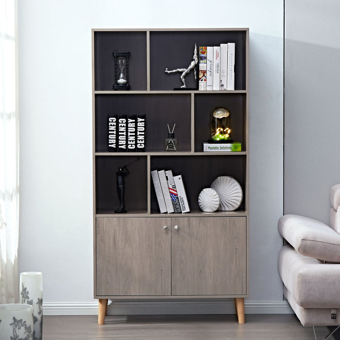 67\" Bookcase with Doors, 3-tier Bookshelf