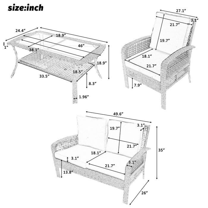 4 Piece Rattan Sofa Seating Group with Cushions, Outdoor Ratten sofa