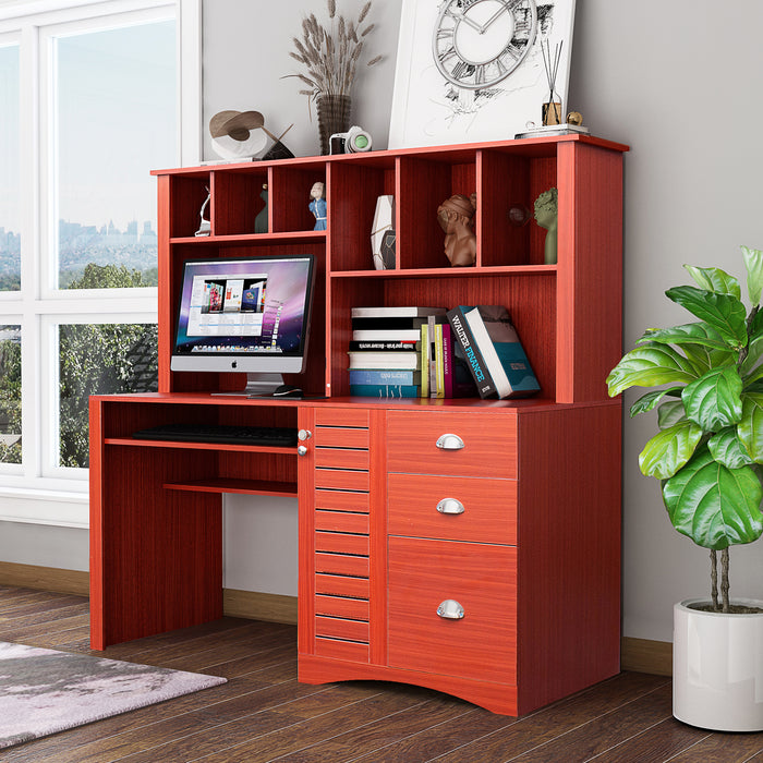 Home Office Computer Desk with Hutch,Teak