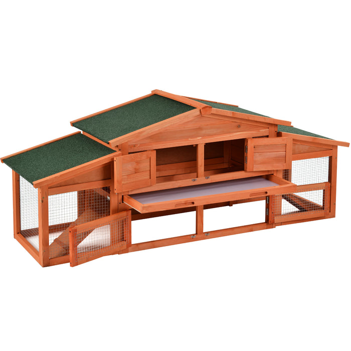 70-Inch Wood Rabbit Hutch Outdoor Pet House Chicken Coop for Small Animals with 2 Run Play Area
