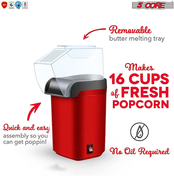 Popcorn Machine Hot Air Electric Popper Kernel Corn Maker Bpa Free No Oil 5 Core POP