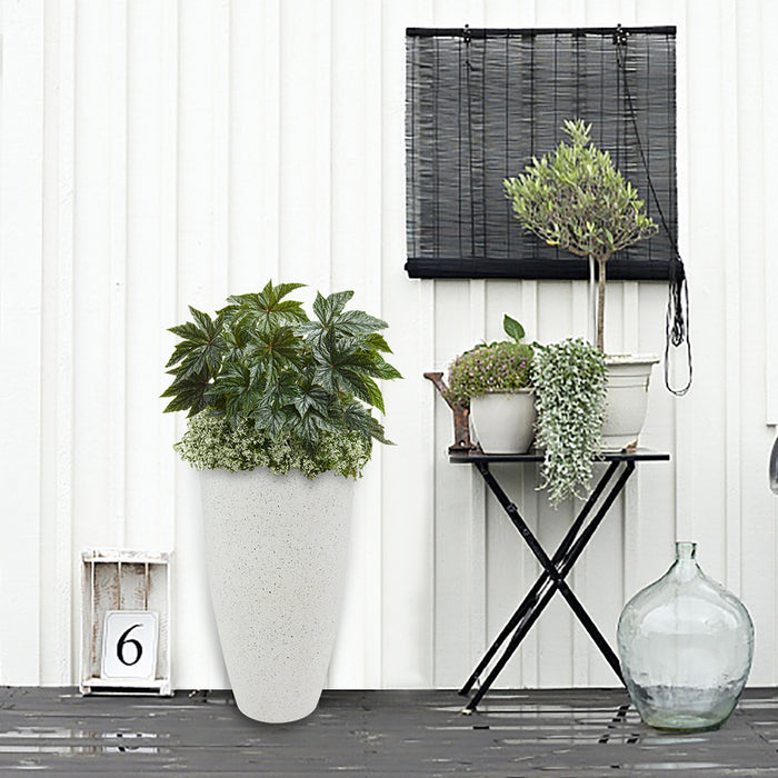 2 Pcs 20" H Tall Planters Plastic Plant Pots with Drainge, 11" W Large Round Tree Pot with Marble Pattern, White