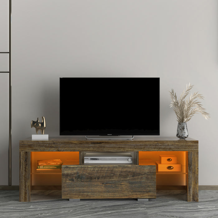 TV Stand with LED RGB Lights,Flat Screen TV Cabinet, Gaming Consoles - in Lounge Room, Living Room and Bedroom, brown