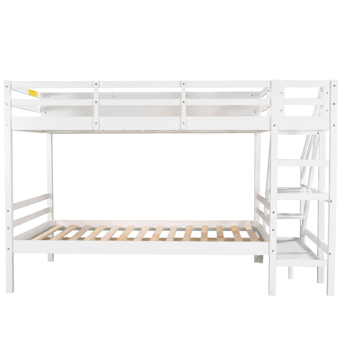 New Space Twin over Full Bunk Bed with Staircase and Built-in Storage Cabinets