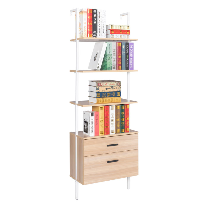 Industrial Bookshelf with Wood Drawers and Matte Steel Frame  YJ