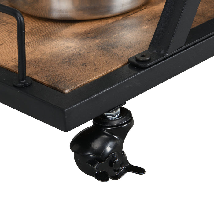 Industrial Black Bar Serving Cart for home with Wine Rack and Glass Holder, 3-tier Shelves, Metal Frame