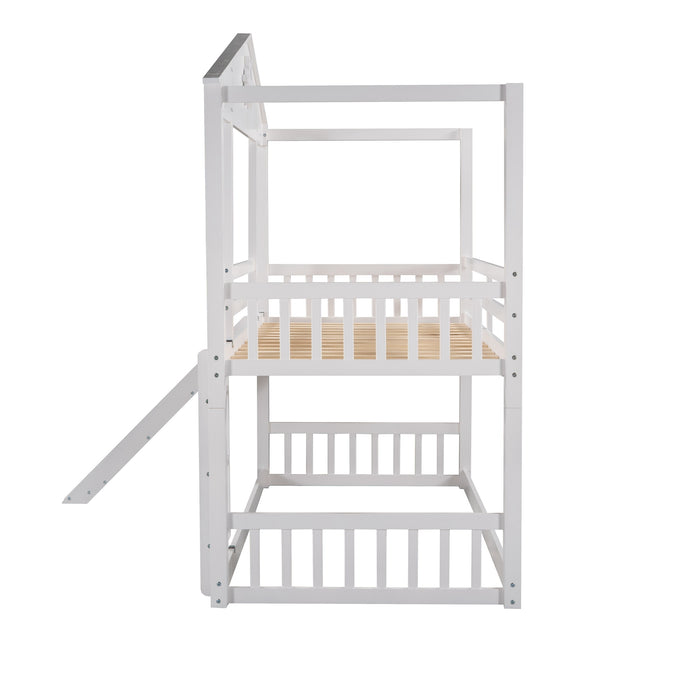 MyRoom Twin Over Twin House Bunk Bed With Convertible Slide And Ladder