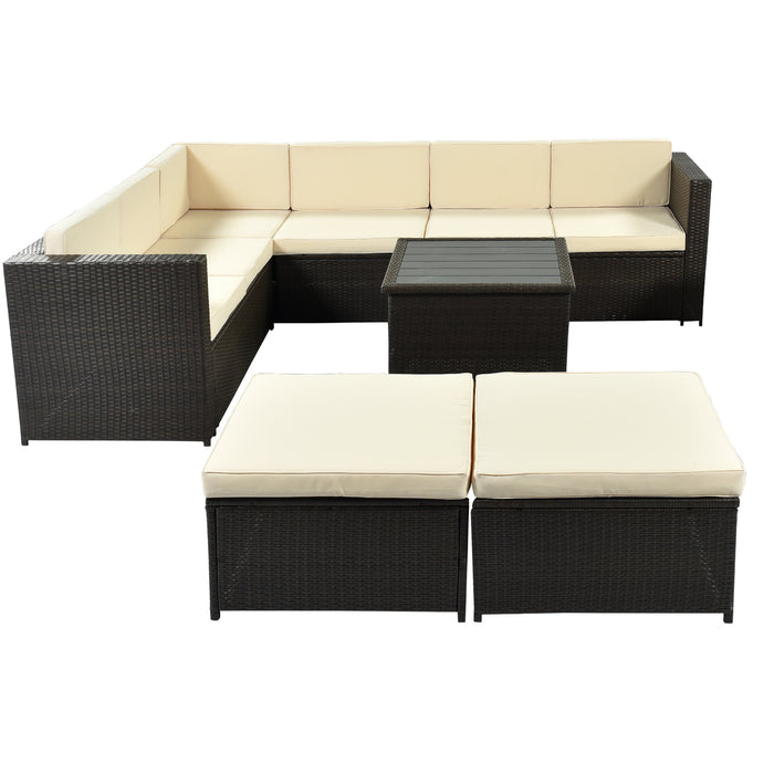 9 Piece Rattan Sectional Seating Group with Cushions and Ottoman, Patio Furniture Sets, Outdoor Wicker Sectional