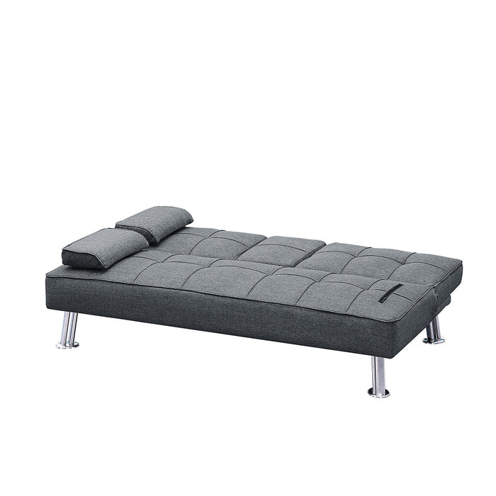 Fabric Folding Sofa Bed with 2 Cup Holders, Removable Armrest and Metal Legs, Single Sofa Bed with Ottoman,3 pcs for 1 sets