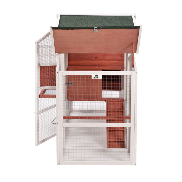 77.9' Chicken Coop Rabbit House Wooden Small Animal Cage Bunny Hutch with Ramp and Tray