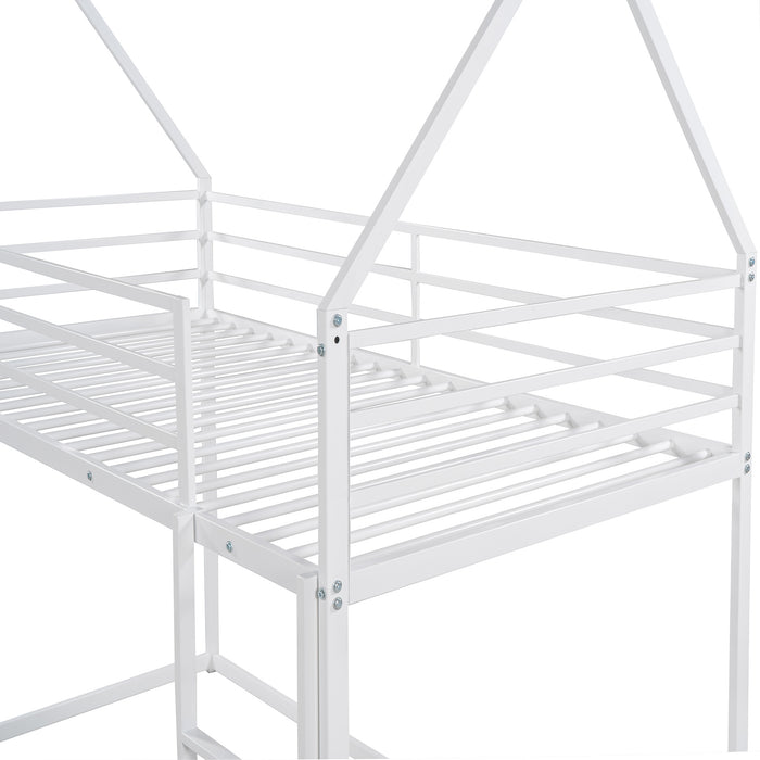 Twin over Twin House Bunk Bed with Built-in Ladder,White
