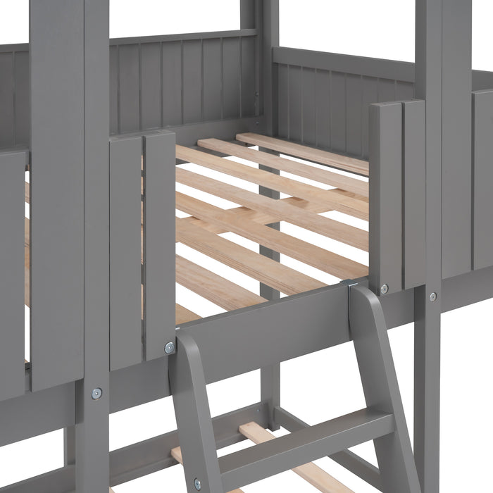 New Space Full Over Full Wood Bunk Bed with Roof Window