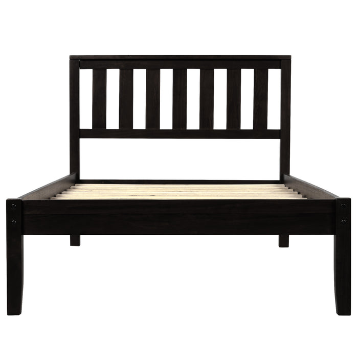 Wood Platform Bed with Headboard/Wood Slat Support, Twin (Espresso) RT