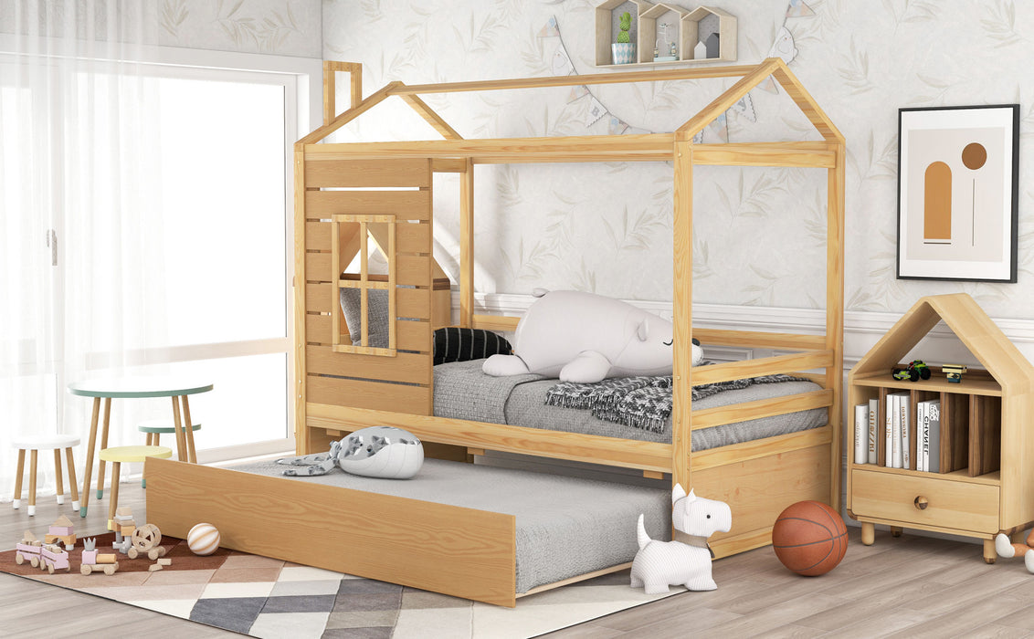 MyRoomz Twin Size House Bed Twin Size Trundle