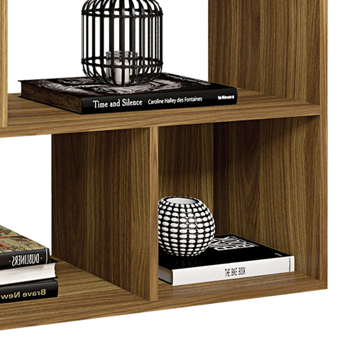 DunaWest Valerie 23 Inch Wooden Bookcase with 4 Compartments and Grains, Honey Brown