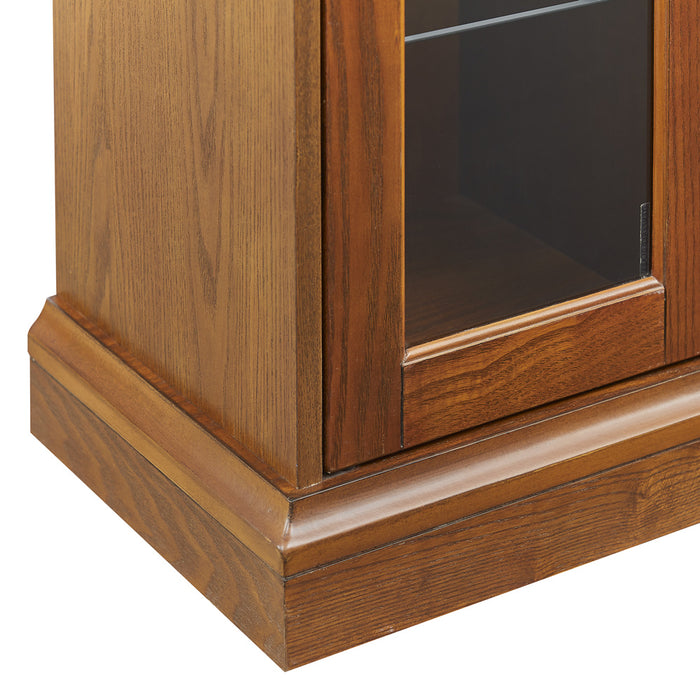 Modern Electric Fireplace TV Stand Fit up to 55" Flat Screen TV with Storage Cabinet Adjustable Tempered Glass Shelves Wood Veneer Tall Entertainment Center for Living Room, Espresso