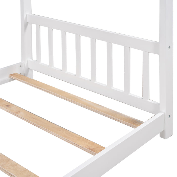 House Platform Bed with Headboard and Footboard,Roof Design,White