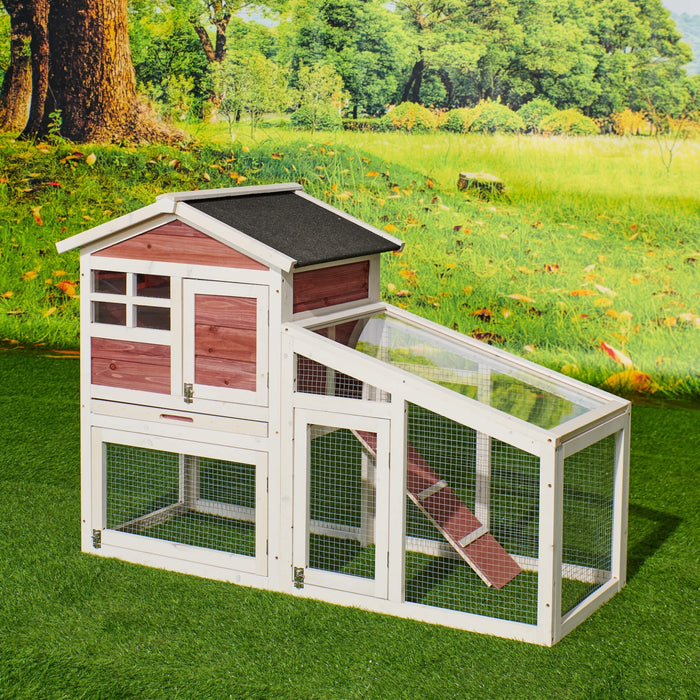 Rabbit Hutch Indoor Outdoor, Wooden Chicken Coop, Bunny Cage Hen House with Run