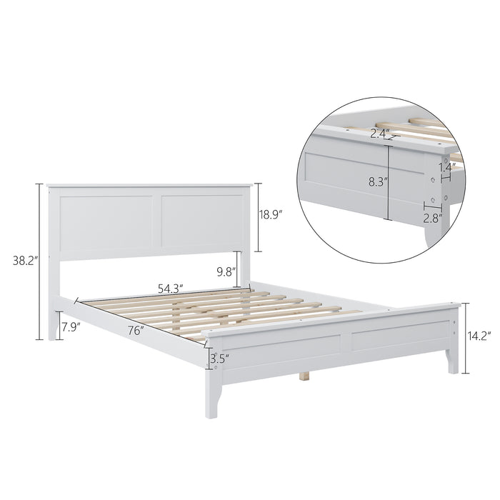 Modern White Solid Wood Full Platform Bed