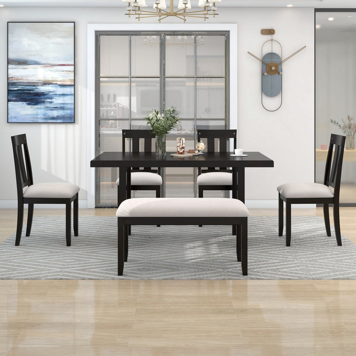 Rustic Farmhouse 6-Piece Wooden Rustic Style Dining Set, Including Table, 4 Chairs & Bench