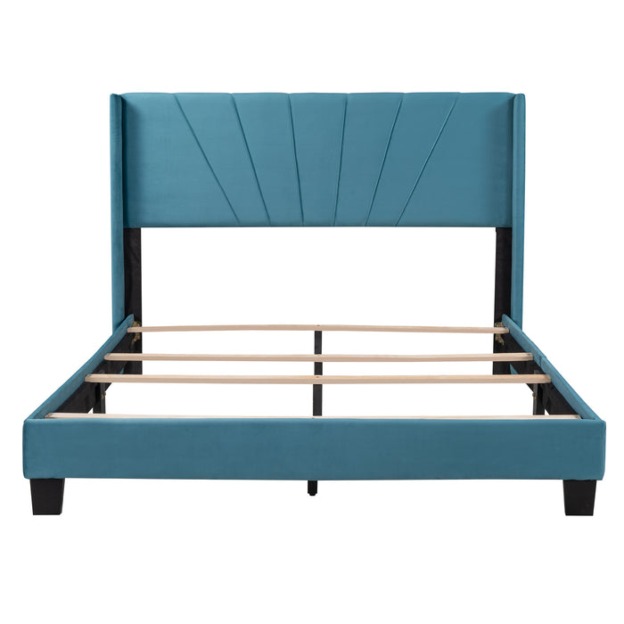 New Space Queen Size Velvet Upholstered Platform Bed