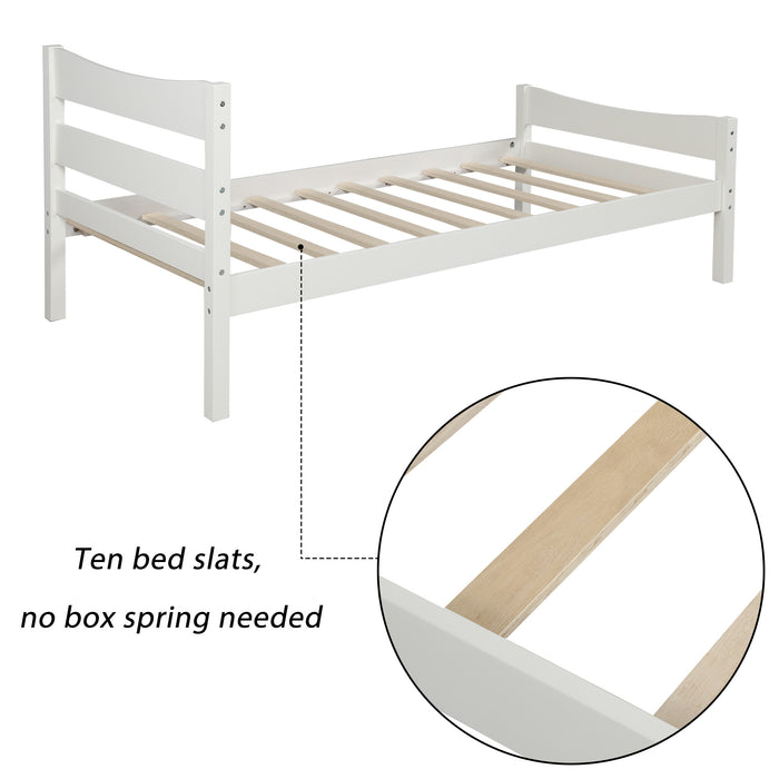 Twin Size Wood Platform Bed with Headboard and Wooden Slat Support