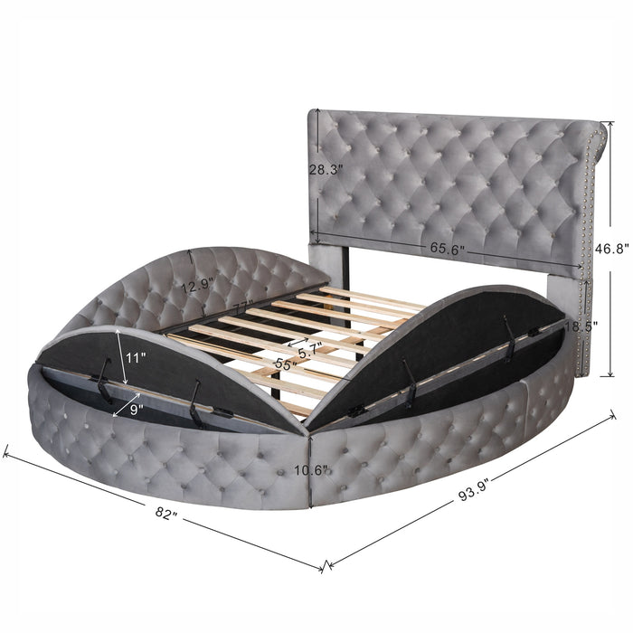 New Space Full Size Round Shape Upholstery Low Profile Storage Platform Bed
