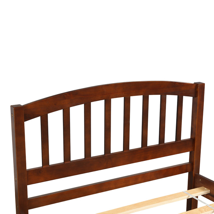 Twin size Platform Bed Wood Bed Frame with Trundle, Walnut RT