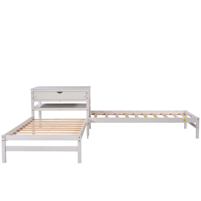 Grenco Twin Size L-Shaped Platform Beds with Drawers