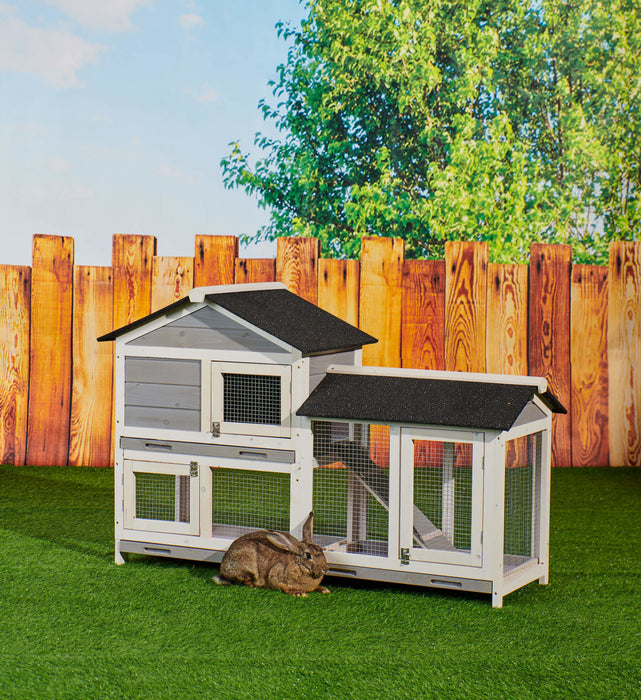 58" Waterproof Wooden Animal Hutch, Indoor Outdoor Chicken Coop Rabbit Hutch Kit w/Roof