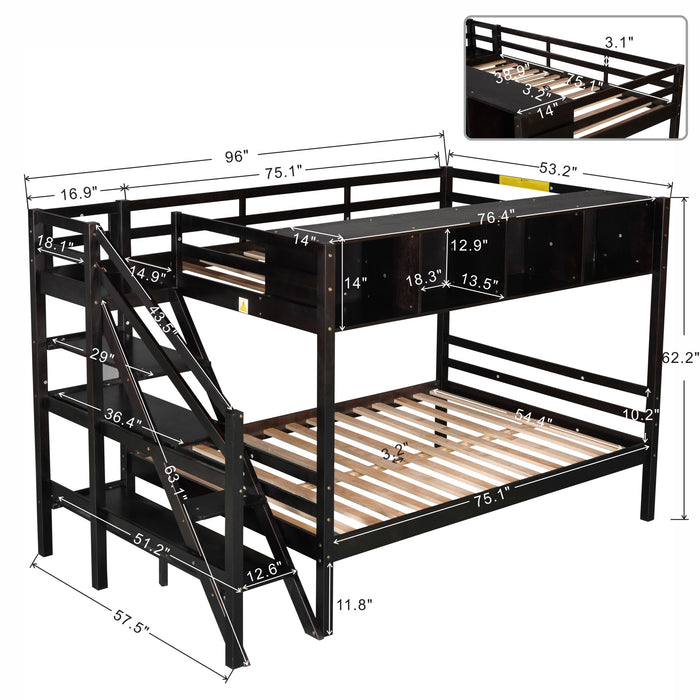 New Space Twin over Full Bunk Bed with Staircase and Built-in Storage Cabinets