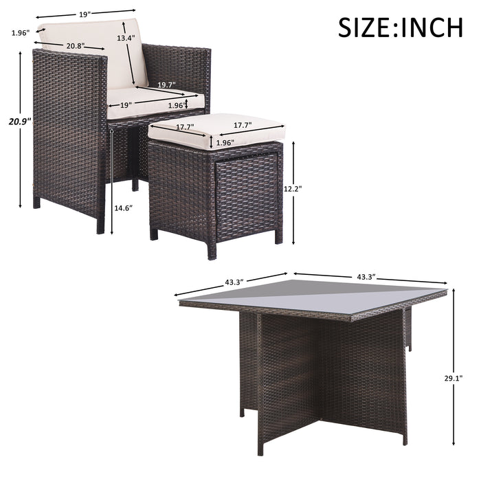 9 Piece Rattan Conversation Set with Cushions, Patio Rattan Dining Set
