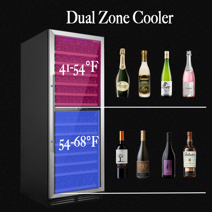 24 inch Wine Cooler Refrigerator, 152 Bottle Large Capacity Fast Cooling Low Noise