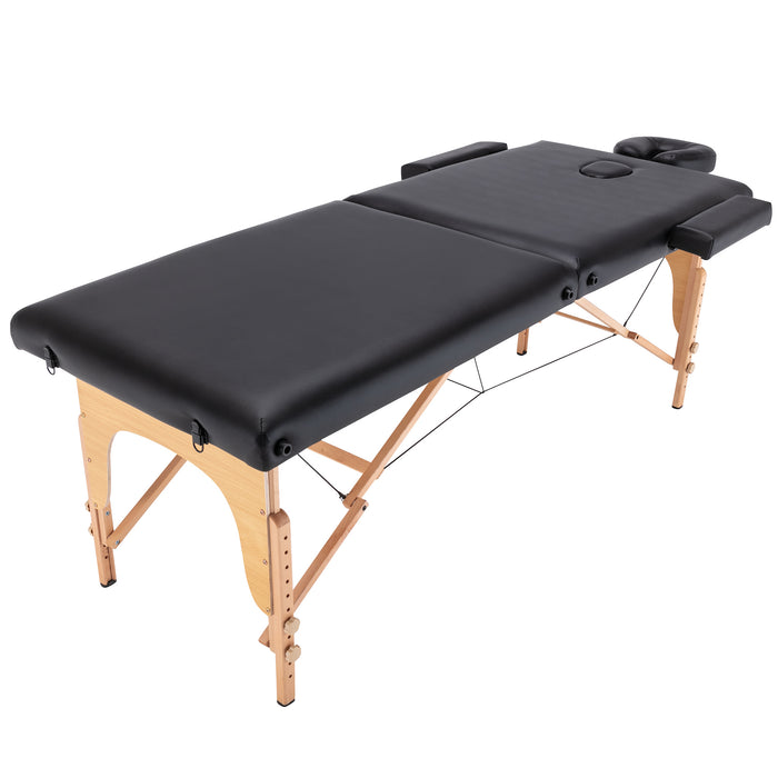 Portable Massage table,2 Section Wooden Adjustable Folding Massage Table,PU leather Spa Bed