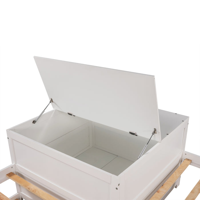 L-shaped Platform Bed with Trundle and Drawers Linked with built-in Flip Square Table,Twin