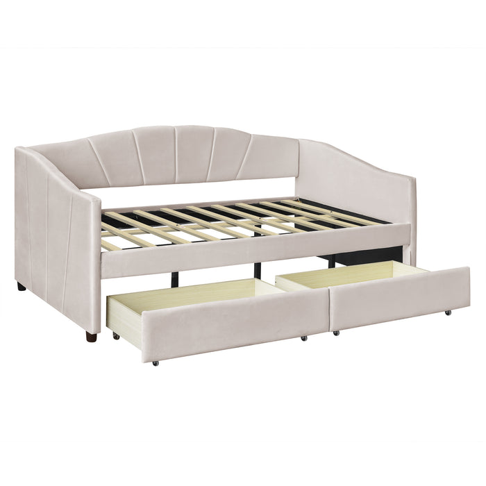 New Space Upholstered daybed Twin Size with Two Drawers and Wood Slat Suppot