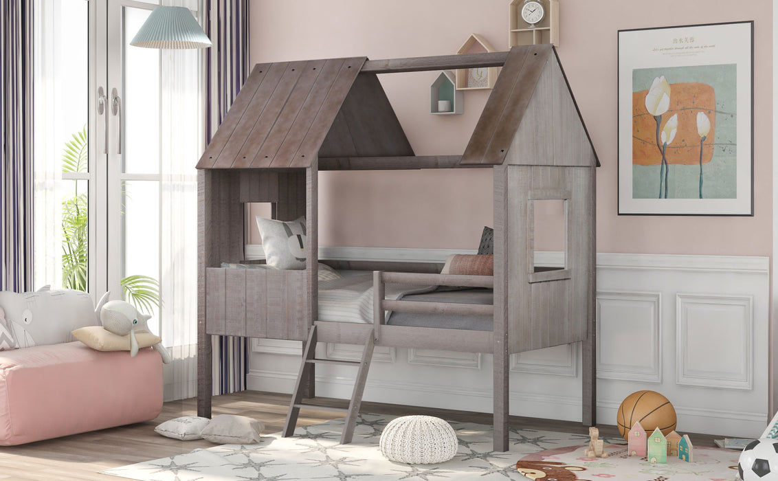 MyRoom Twin Size Low Loft Wood House Bed