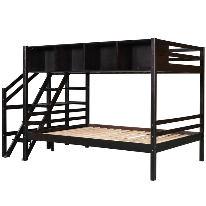 New Space Twin over Full Bunk Bed with Staircase and Built-in Storage Cabinets