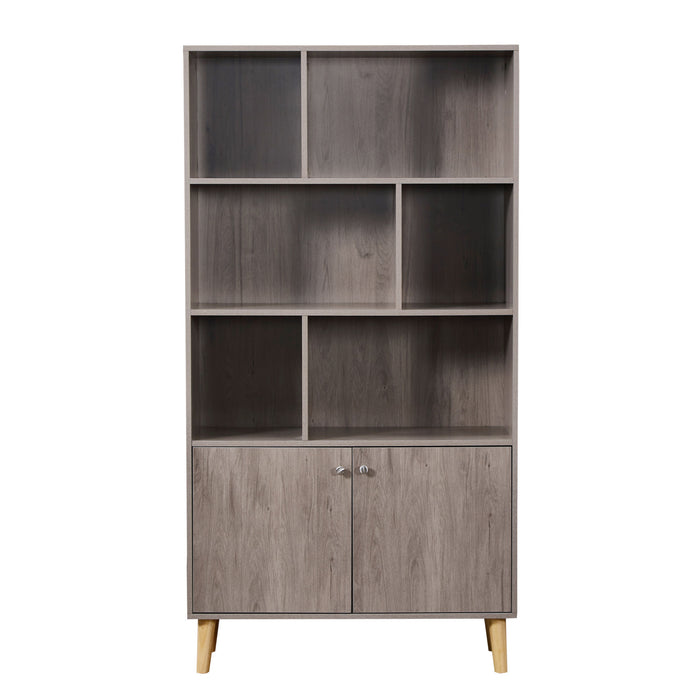 67\" Bookcase with Doors, 3-tier Bookshelf
