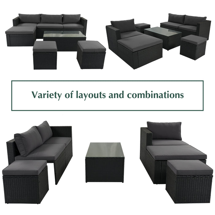 Large Outdoor Wicker Sofa Set, PE Rattan, Movable Cushion, Sectional Lounger Sofa, For Backyard, Porch, Pool, Beige