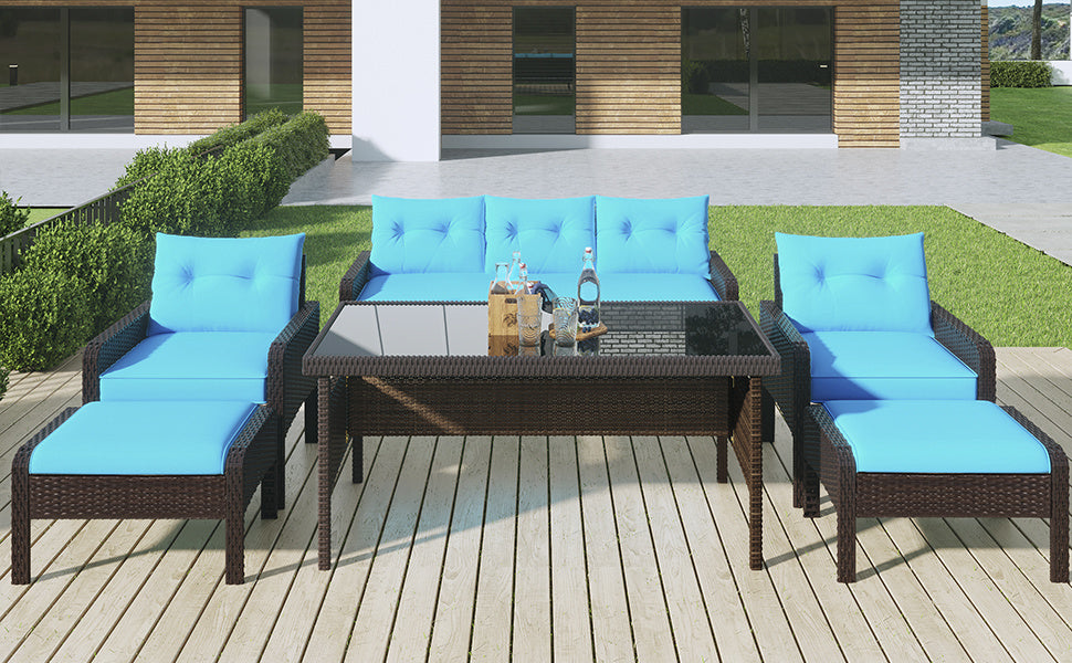 6-Piece Outdoor Patio PE Wicker Rattan Sofa Set Dining Table Set